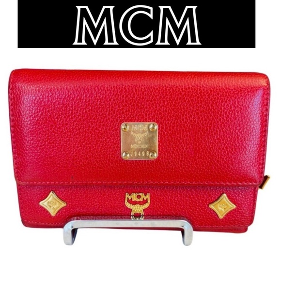 MCM Handbags - MCM Motifs Red w/Golden Hardware Med Trifold Wallet: J9498, EUC